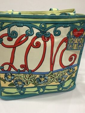 Brighton Canvas 'LOVE' Tote in Teal, Red & Cream
